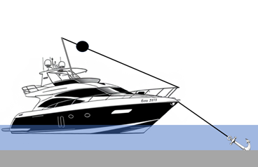 Illustratie van een schip met zwarte ankerbol